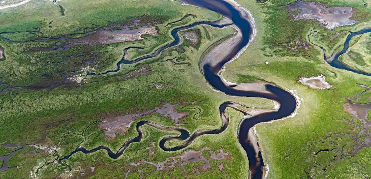 Luftfoto af Vadehavet til udstillingen Luftkunst Danmark i Bogense